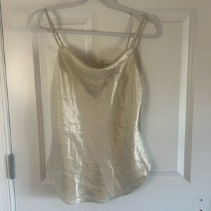 NWT 100% Silk Cinq a sept braided marta cowl neck cami Light Plaster Size XS